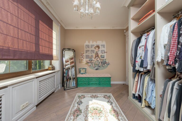 A walk-in wardrobe in a London home
