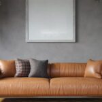A large brown leather couch in a living room