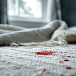 A small but clearly visible blood stain on a mattress